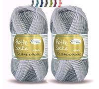 theofeel Set | Sockenwolle mit Kaschmir 4-fädig 2x50g | Sockengarn Rellana Flotte Socke Cashmere Merino | Strumpfwolle aus Merinowolle und Kaschmirwolle (1322 grau degradé (2x50g))