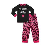 ThePyjamaFactory Mädchen Pyjamas All Day Herz Schwarz Rosa Langer Baumwolle Schlafanzug PJ's für Kinder (13 Jahre)