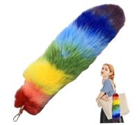 Therian-Schwanz mit Verschluss, 39, 9 cm lang, Plüsch-Regenbogen-hängender, flauschiger Fuchsschwanz-Schlüsselanhänger für Handtasche, Rucksack, Therian-Cosplay-Modeaccessoires-Anhänger, Dekoration
