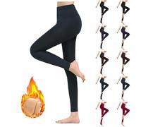 Thermal Leggings Women,Thermo Leggings Damen Gefüttert,Blickdichte Winterleggings Schwarz mit Weichem Fleece Innenfutter,High Waist Thermoleggings als Warme Winterhose,Elastische Steg-Legging,XS-2XL