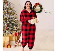 Thermisch gefütterte und verdickte Weihnachtskaromuster Jumpsuit in Große Größen, Herbst/Winter Karomuster Pyjamas Buffalo Karomuster Jumpsuit Weihnac
