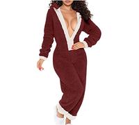 Thermo Einteiler Damen Lang Elegant | Jumpsuit Damen Winter | Bodysuit Women Sexy Cosplay Nachthemden Weihnachtsfeiern Party Hausanzug Winter Pyjama Mit Kapuze Homewear Fleece Schlafanzug