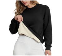 Thermo Pullover Damen Teddy Fleecepullover Oversize Rundhals Sweatshirt Warm Sherpa Gefütterte Pulli Winter Dick Thermounterwäsche Große Größe Elegant Einfarbig Winterpullover Weich Plüsch Unterhemd
