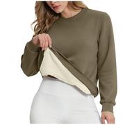 Thermo Pullover Damen Teddy Fleecepullover Oversize Rundhals Sweatshirt Warm Sherpa Gefütterte Pulli Winter Dick Thermounterwäsche Große Größe Elegant Einfarbig Winterpullover Weich Plüsch Unterhemd