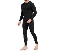 Thermo-Unterwäsche für Herren, ultra-weich, lange Unterhose, mit Fleece gefüttert, Active Thermo-Unterwäsche-Set mit Oberteil und Hose - Schwarz - Medium