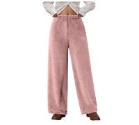 Thermohose Einfarbige Warm Plüsch Hose Bequem Fleece Winterhose Weiche Elastische Taille Frauen Weites Bein Freizeithose Loungewear Freizeithose Hausanzug Damen Workout Sporthose Jogginghose (XXXL)