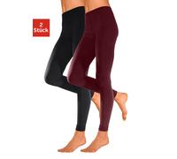 Thermoleggings LAVANA, Damen, Gr. S (36/38), N-Gr, rot (weinrot, schwarz, schwarz), Jersey, Obermaterial: 66% Baumwolle, 30% Polyester, 4% Elasthan, unifarben, Basic, figurbetont lang, Hosen, innen le