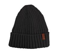 Thermopad Merino-Beanie - schwarz I Strickmütze für Damen und Herren I Woll-Mütze mit Umschlag I Wintermütze aus Merino-Wolle mit warmem Polarfleece Innenfutter