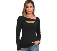 Thermounterwäsche Damen Langarmshirt Thermo Oberteil Elegant Langärmeliges T-Shirt Thermoshirt Basic Longsleeve Top Langarm Unterhemd (Schwarz, XL)