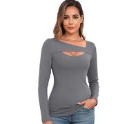 Thermounterwäsche Damen Langarmshirt Thermo Oberteil Elegant Langärmeliges T-Shirt Thermoshirt Basic Longsleeve Top Langarm Unterhemd (Dunkelgrau, M)