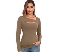 Thermounterwäsche Damen Langarmshirt Thermo Oberteil Elegant Langärmeliges T-Shirt Thermoshirt Basic Longsleeve Top Langarm Unterhemd (Hellbraun, S)