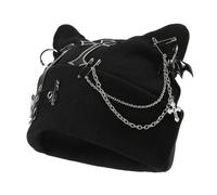 THESSNCE Goth Cat Beanie Goth Hat Accessoires Punk Katzenohren Beanie Mütze für Frauen Y2k Grunge Gothic Beanies Strickmütze Streetwear Schwarz, Schwarz, Einheitsgröße