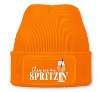 They See me spritzin' - Beanie | Strickmütze | Wollmütze | Beanie mit Druck | lustige Sprüche | Apres-Ski | Winter | Orange