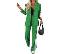 ThiCc 2-teiliges Blazer-Outfit für Damen, langärmelig, bequem, übergroße Jacke mit Revers-Taschen, weitem Bein, Hosenanzug, Seitenstreifen, Sportdetails, Business, Freizeit, elegante Arbeitskleidung
