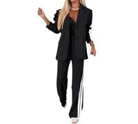 ThiCc 2-teiliges Damen-Blazer-Outfit - langärmelige, bequeme Oversize-Jacke mit Reverstaschen, weitem Bein, Hose, Anzug, Seitenstreifen, Sportdetails, Business, Freizeit, elegante Arbeitskleidung,