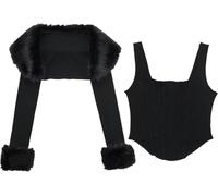 ThiCc 2-teiliges schwarzes Set Y2k Strickjacke und bauchfreies Korsett - Kunstfell-Tank-Top, eleganter Strickpullover, schmale Passform, Taillenmieder, Bolero, Wintermantel, Party, Club, Rave,
