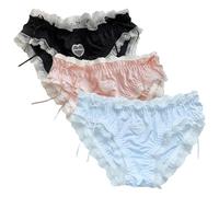 ThiCc 3 Packungen Kawaii-Höschen aus Eisseide, Übergröße, Spitzenbesatz, dehnbare Höschen, niedliche Schleife, japanischer Lolita-Stil, Unterwäsche, bequem, ultraweich, 3 Packungen, #2, 48