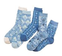 ThiCc 5 Paar Damen-Socken mit Vintage-Blumenmuster, weiche 3D-geprägte Wadensocken, niedliche Lolita-Jacquard-Rüschen-Knöchelsocken, gemütlich, Cottagecore-Accessoires, lässiger Alltagsstil, blau, One