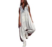 ThiCc Ärmelloser Jumpsuit mit Kapuze für Damen, tiefer Schritt, Knopfleiste, konisches Bein, solider Kapuzenpullover, Overall, Sommer, lässig, lang, Haremshose, lockere Jogginghose, Strampler mit