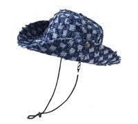 ThiCc Cowboyhut aus Denim für Damen und Herren, Unisex, Sommer, lässig, ausgefranst, Jeans, Sonnenhut, Outdoor, breite Krempe, Karomuster, Fischermütze, Strand-Kopfbedeckung, navy, Einheitsgröße