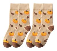 ThiCc Damen Baumwolle Crew Socken - 2/5 Paar Niedliche Halloween Kürbis Eichhörnchen Ahornblatt Tannenzapfen Cartoon Herbst Socken Atmungsaktiv für Männer Frauen Herbst Thanksgiving Geschenke, E-2