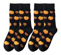 ThiCc Damen Baumwolle Crew Socken - 2/5 Paar Niedliche Halloween Kürbis Eichhörnchen Ahornblatt Tannenzapfen Cartoon Herbst Socken Atmungsaktiv für Männer Frauen Herbst Thanksgiving Geschenke, A-2