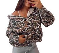 ThiCc Damen Camo Hoodie - Y2K Quarter Zip Oversized Camouflage Sweatshirt Pullover Langarm mit Tasche Cute Graphic Streetwear für Casual Outdoor, Braun/Camouflage, M