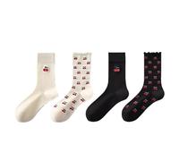ThiCc Damen Cherry Crew Socken - 4 Paar Vintage Kawaii Obst Gemusterte Athletic High Ankle Socken Weiche Atmungsaktive Baumwolle Kleid Strumpf für Tägliche Freizeitkleidung Fairycore