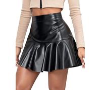 ThiCc Damen Minirock aus PU-Leder, plissiert, stilvoll, ausgestellt, Rüschen, hohe Taille, unregelmäßiger Schnitt, seitlicher Reißverschluss, A-Linie, bequem, dehnbar, Skaterröcke für Party, Freizeit,