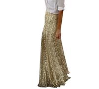 ThiCc Damen Pailletten Maxirock - Glitzer Bodycon Lang Meerjungfrau Rock Elegant Slim Fit Elastische Taille Funkelnd Bodenlang Urlaub Party Abschlussball Ausgehen Club Bling Konzert Outfits, gold, 48