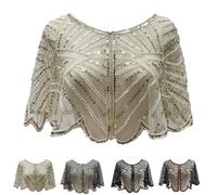 ThiCc Damen Pailletten Spitze Abendschal - Vintage 1920er Jahre Perlen Wrap Flapper Sheer Cape Elegant Cover Up Gatsby Zubehör für formelle Kleider Hochzeit Party Abschlussball Bankett, gold, 38