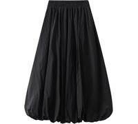 ThiCc Damen Y2K Bubble Maxi Rock Ballon Lange Röcke Elegant Hohe Taille Plissee Puff A-Linie Röcke Casual Rüschen Saum Flowy Röcke, Schwarz , Einheitsgröße