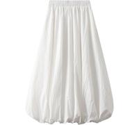 ThiCc Damen Y2K Bubble Maxi Rock Ballon Lange Röcke Elegant Hohe Taille Plissee Puff A-Linie Röcke Casual Rüschen Saum Flowy Röcke, weiß, Einheitsgröße