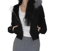 ThiCc Damen Y2K Pelzkragen Hoodies Jacken - Vintage Cropped Zip Up Kapuzen-Sweatshirt Lange Ärmel Slim Fit Emo Grunge Mantel Casual Warm Winter Outerwear für Streetwear, Schwarz , L