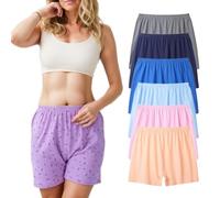 ThiCc Damenunterwäsche, Übergröße, lockere Unterwäsche, 6 Packungen, florale Baumwolle, Boxershorts für ältere Menschen, weiche Höschen, mittlere Taille, volle Abdeckung, Boyshorts für den täglichen