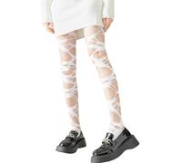 ThiCc Gothic Punk Damen Zerrissene Strumpfhose Y2K Style Zerfetzte Strumpfhose Für Fashionistas Perforierte Strümpfe Mit Aushöhl-Design Edle Damenstrumpfhose (Weiß,F)