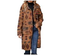 ThiCc Lange Damenjacke mit ethnischem Muster und Kragen, Boho, einreihig, langärmelig, lockere Passform, Azteken-Fleece-Mantel, Vintage, warm, Plüsch-Oberbekleidung für Herbst und Winter, gemütliche