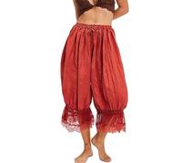 ThiCc Lange Pumphose für Damen - Spitzenbesatz, viktorianische Pantalons, Y2K, elastische Taille, Dienstmädchen-Rüschen, Kürbishose, bequeme Lounge, mittlere Taille, Caprihose für Zuhause, tägliche