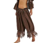 ThiCc Lange Pumphose für Damen - Spitzenbesatz, viktorianische Pantalons, Y2K, elastische Taille, Dienstmädchen-Rüschen, Kürbishose, bequeme Lounge, Caprihose für Zuhause