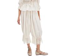 ThiCc Lange Pumphose für Damen - Spitzenbesatz, viktorianische Pantalons, Y2K, elastischer Bund, Dienstmädchen-Rüschen, Kürbishose, bequeme Lounge, mittlere Bundhöhe, Caprihose für Zuhause, tägliche