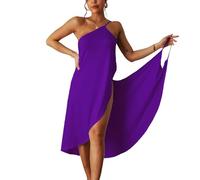 ThiCc Wickelkleid aus Bambus, 2024, Damen, Strandkleid, Spaghettiträger, Sarongs, Strand, rückenfrei, Midi-Kleider, violett, 36