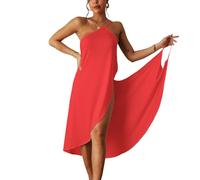 ThiCc Wickelkleid aus Bambus, 2024, Damen, Strandkleid, Spaghettiträger, Sarongs, Strand, rückenfrei, Midi-Kleider, rot, 48