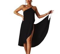 ThiCc Wickelkleid aus Bambus, 2024, Damen, Strandkleid, Spaghettiträger, Sarongs, Strand, rückenfrei, Midi-Kleider, Schwarz , 42