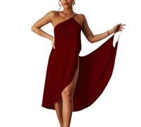 ThiCc Wickelkleid aus Bambus, 2024, Damen, Strandkleid, Spaghettiträger, Sarongs, Strand, rückenfrei, Midi-Kleider, wein, 52