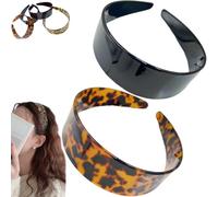 Thick Tortoise Shell Headband Women, 2026 Retro Classic Acetate Leopard Plastic Wide HairBand with Teeth, No Headache No Slip Hair Band for All Day Wear (2PCS-C)