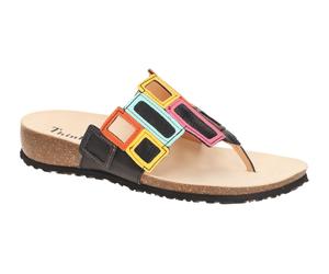 Think Julia Pantolette Zehentrenner schwarz bunt Viereck 1136 - Größe 41