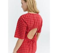 thinking mu RED CHECKS SEERSUCKER KINA DRESS M