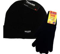 Thinsulate-Thermo-Strickmütze und -Handschuhe für Männer, Set, schwarz