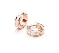THIORA Creolen Ohrringe Damen Edelstahl Emaille Roségold Weiß 13 mm