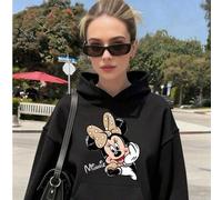 This cool men's hooded sweatshirt features a Disney Minnie Mouse print. It's a casual pullover hoodie with pockets, perfect for street style and also